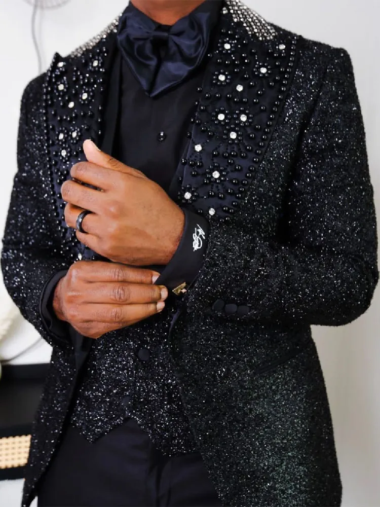 Мужские костюмы Blazers Spaekly Men Tailommade 3 штуки блейзер жилетов One Button Ed Lape Wearsbeaded Diamonds Business Wedding Taildound 230705