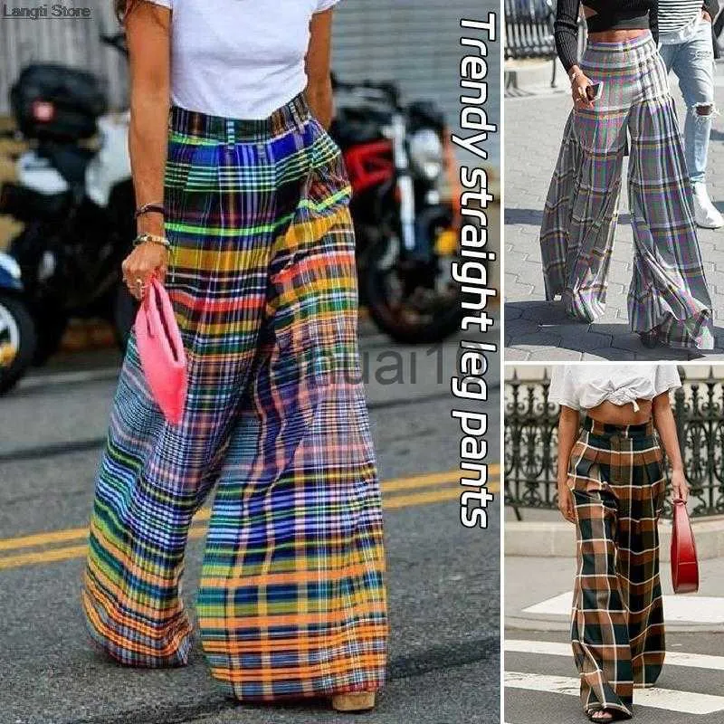 Pantalon Femme Capris À La Mode Femmes Taille Haute Long Pantalon Style Preppy Casual Pantalon Lâche Pantnes Vintage Lady Harajuku Plaid Imprimé Pantalon De Jogging J230705