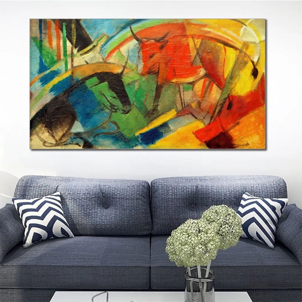 Пейзаж Аннотация Canvas Art Kleines Bild Mit Rindern Franz Franz Marc живопись ручной экзотический декор для Tiki Bar