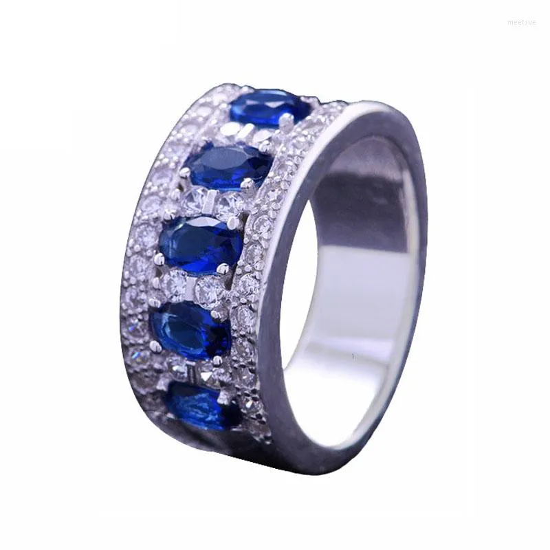 Bagues en grappe Arbres rouges Marque Bijoux fins Véritable argent sterling 925 Pierre précieuse créée Saphir bleu pour les femmes Mariage / Fiançailles