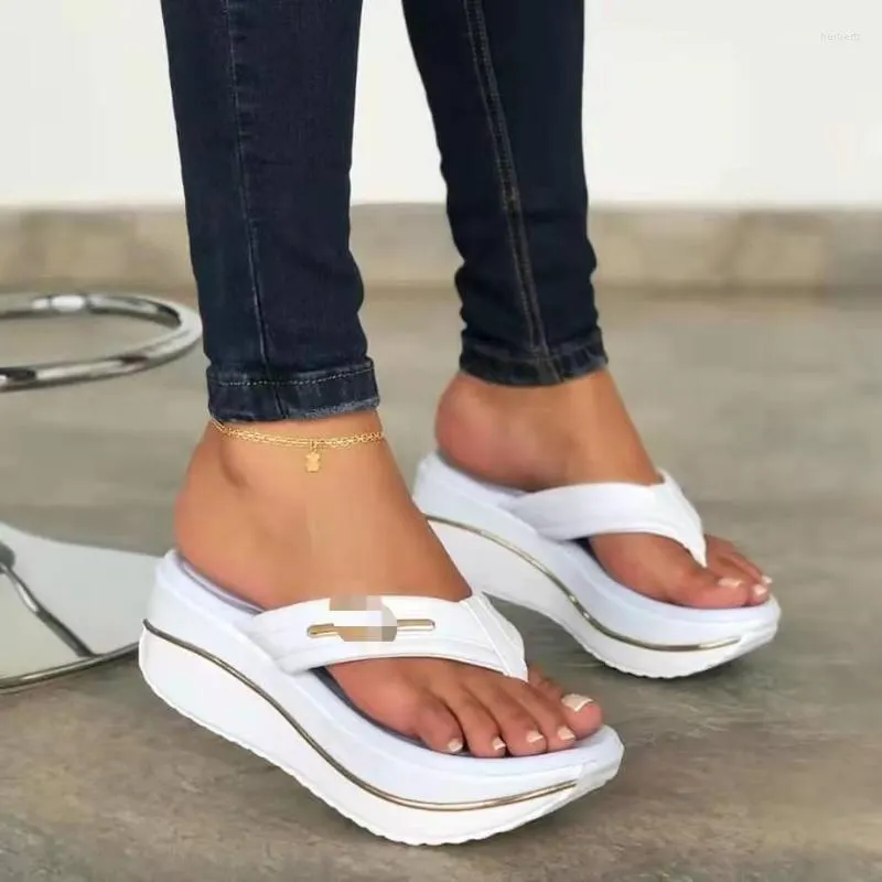 Sandaler Kvinnor Höga klackar Tjock botten Slides Sommar Casual Strandskor Stor storlek Kilplattform Mules Tofflor Kvinna Flip Flops