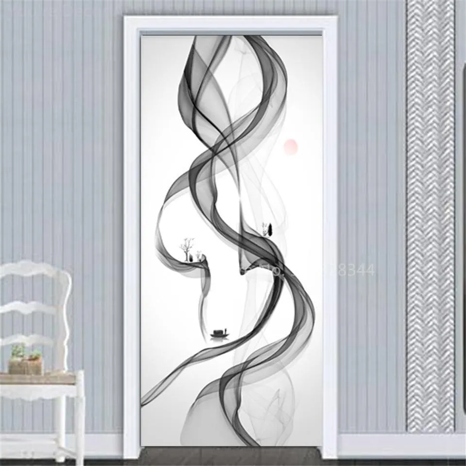 Adesivos criativos modernos adesivos na porta paisagem flores 3d papel de parede vinil foto adesivos corredor decoração do quarto decalque da parede cartazes