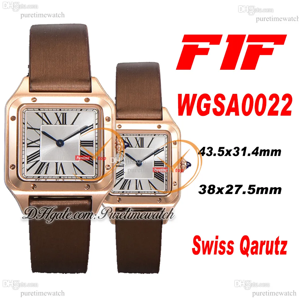 F1F Dumon WGSA0022 Cuarzo suizo Unisex Hombre Reloj para mujer Oro rosa Plata Negro Romano Dial Marrón Correa de cuero Super Versión Reloj Hombre Edición Puretime A01A