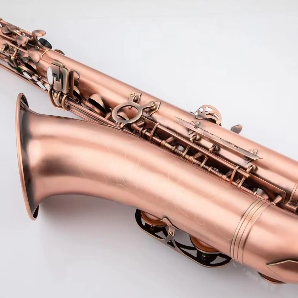 Saxofone tenor profissional galvanoplastia bronze antigo vermelho tenor caindo tom B duplo rib key shell botão saxofone tenor com acessórios