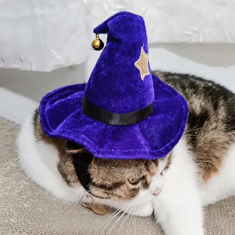 Chien Vêtements Pet Costume Chapeau Nouveauté Réglable Sorcière Chapeaux Halloween Violet Velour Fournitures Cap Pour Chat