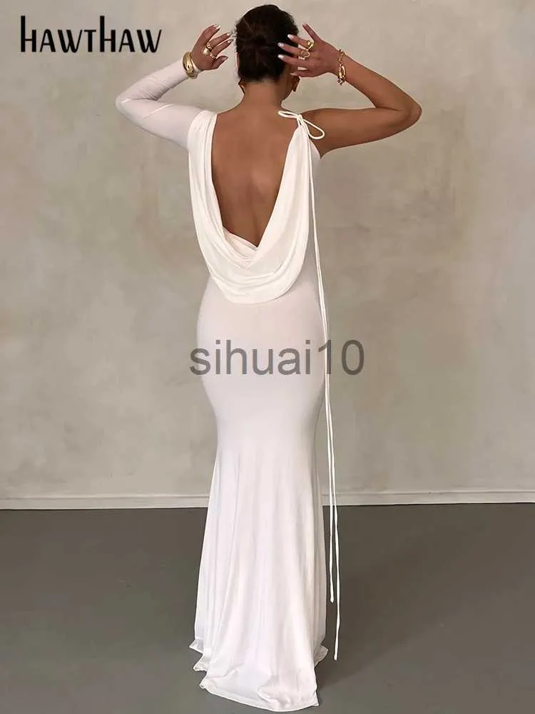 Sıradan Elbiseler Hawthaw Kadın Zarif Uzun Kollu Parti Kulübü Akşam Bodycon Beyaz Uzun Elbise 2022 Sonbahar Giyim İş için Toptan Öğeler J230705