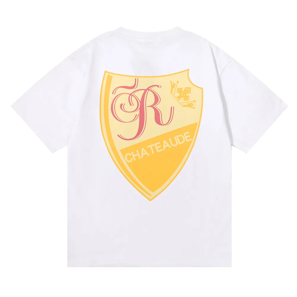 Camisetas de grife com padrão de alfabeto de escudo estampado algodão puro solto casual masculino e feminino camiseta de manga curta