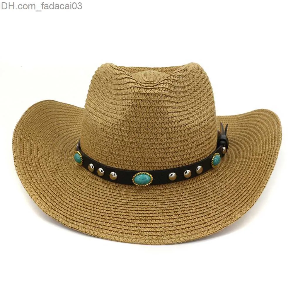 Chapeaux à large bord Chapeau de plage d'été à la mode Cowboy Chapeaux de paille en papier pour hommes Femmes Chapeau à large bord Panama Style Pare-soleil avec ceinture Décor Z230706