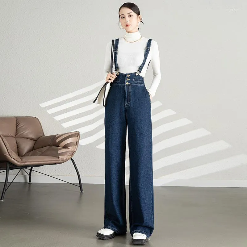 Damjeans Vintage denimoveraller Dambyxor Sommarhängslen Koreansk stil Lösa lösa byxdräkter vid benen Tide Casual All Match