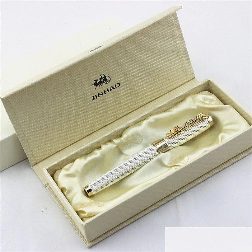 Stylos à bille 1Pc / Lot Jinhao Roller Ball Pen 1200 Canetas Sier Gold Clip Business Executive Écriture rapide Luxe 14X1.4Cm 201111 Dro Dhtab