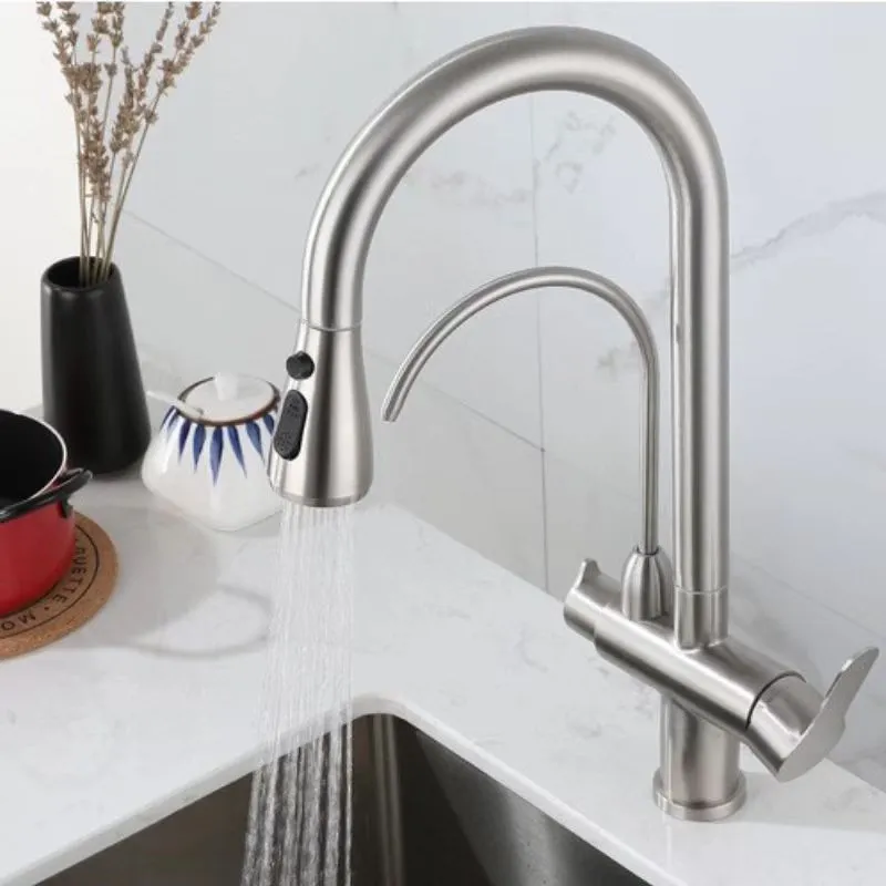 3 In 1 American Stainless Steel Pull Out Sink Faucet With Pull Out