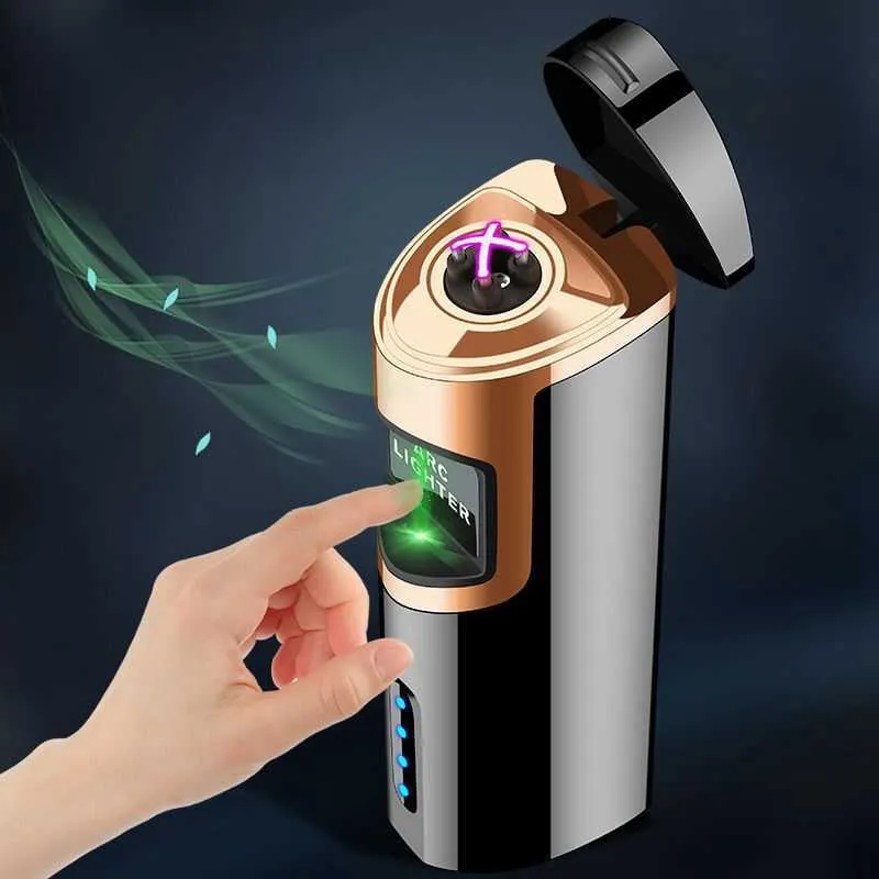 Nouveau USB Rechargeable Plasma Briquet Laser Induction Double Arc Cigarette Métal Coupe-Vent Gadget Cadeau pour Hommes EXZ3