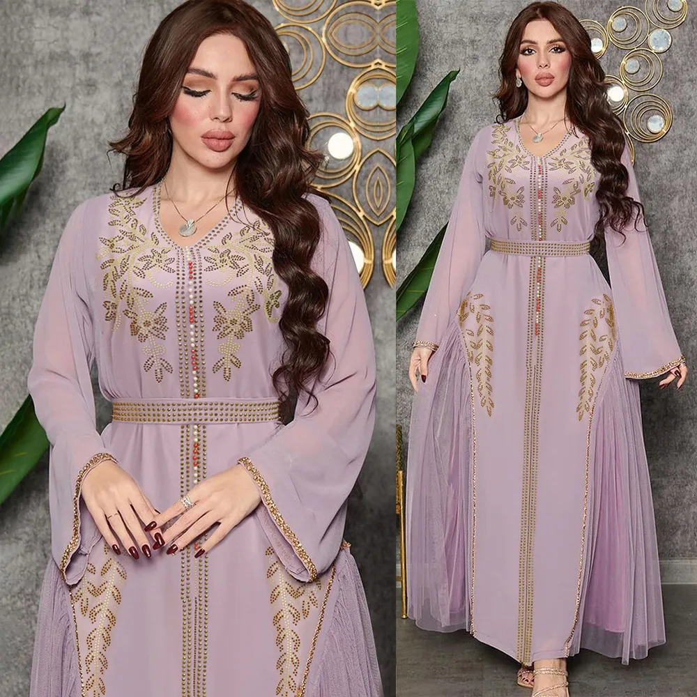 Ropa étnica Diamantes Abaya Musulmán Mujeres elegantes Vestidos Caftán marroquí Dubai Kafta Partido de la noche Eid Mubarak Jalabiya Vestidos 230705