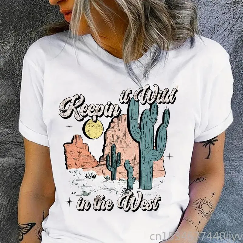 Magliette da donna Keepin It Wild In The West T-Shirt Donna Western Hippie Boho Camicia da viaggio Manica corta Abiti vintage