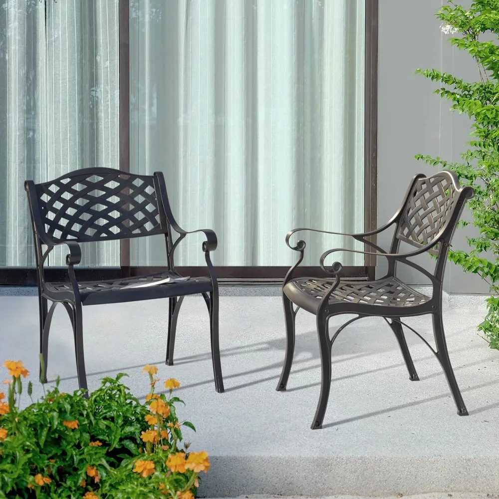 Conjunto de cadeiras de jantar de pátio, cadeiras de pátio interno de alumínio com braços para jardim, quintal, varanda, preto com pontos dourados simples e