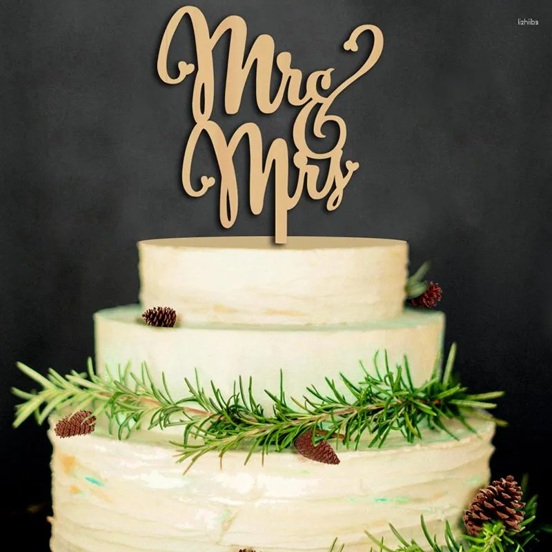 Fournitures de fête JX-LCLYL Mr et Mrs Cake Topper Wedding Laser Cut Wood Letters Decor