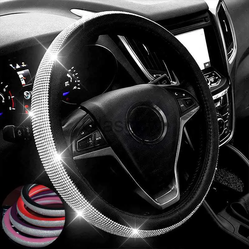 Pokrowce na kierownicę dżetów skórzana osłona kierownicy z błyszczącym kryształowym diamentem osłona koła samochodu akcesoria do dekoracji wnętrz samochodów x0705