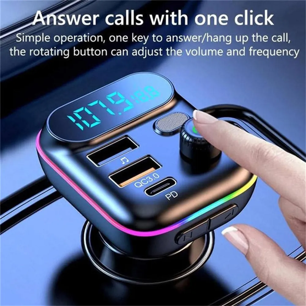 Trasmettitore FM Bluetooth 5.3 Per Auto Con Ricarica Rapida 96W (Type-C PD + QC3.0) E Lettore MP3