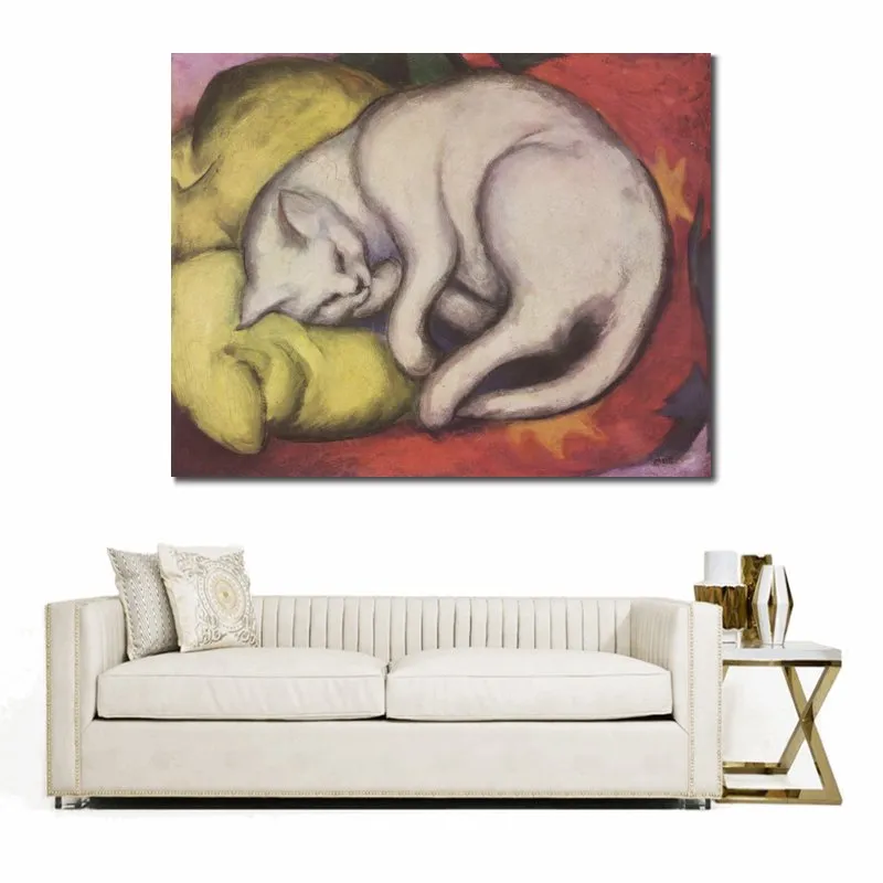 Modern Abstract Canvas Art The White Cat Franz Marc Handmade Oil Painting Contemporary Wall Decor