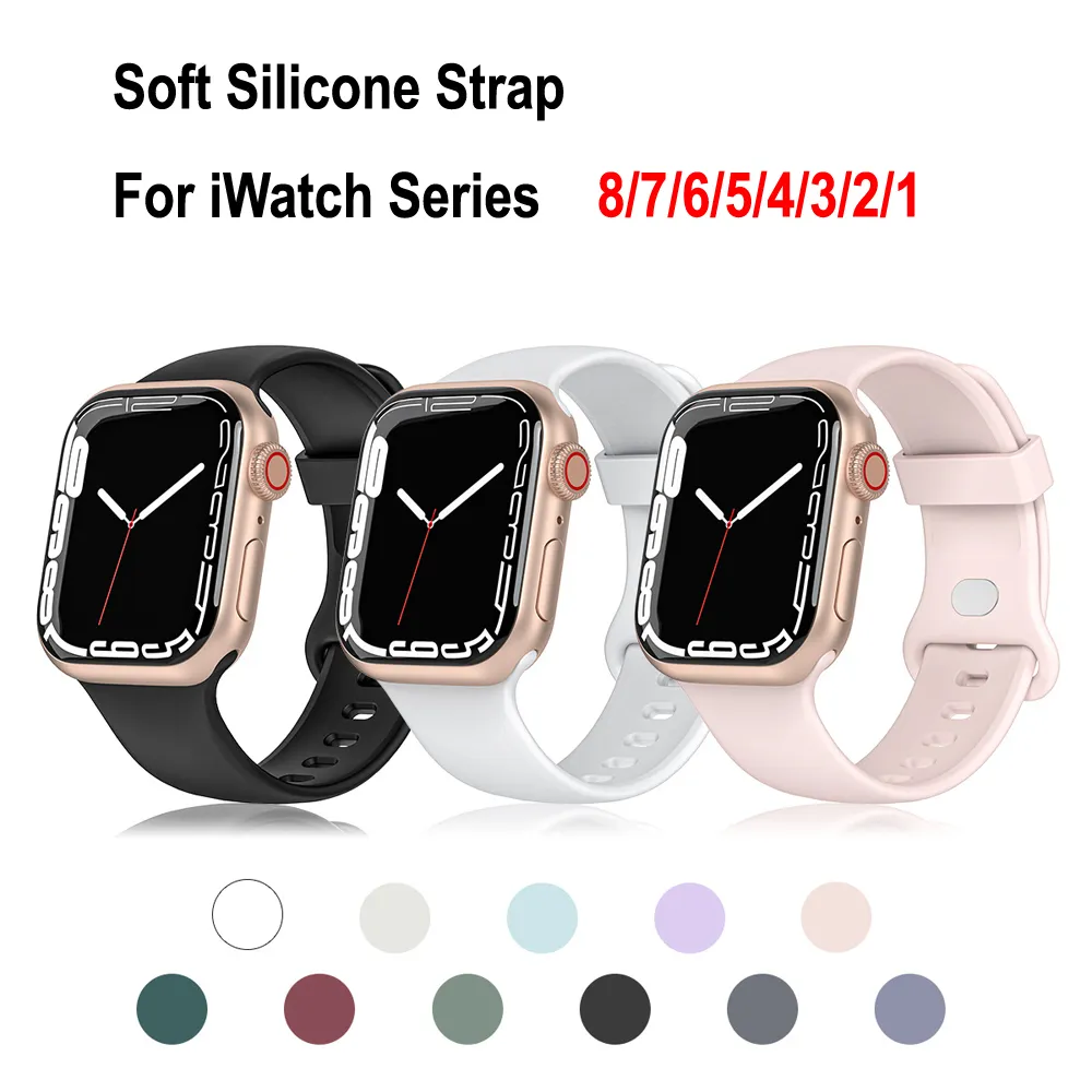 Yumuşak Silikon İzle Band Spor Iwatch Serisi için Akıllı Kayışlar 8 7 6 5 4 3 2 1 SE Apple Watch Band 40mm 38mm 42mm 41mm 45mm 49mm için yedek bileklikler