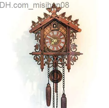 Horloges murales 1 pc rétro Vintage horloge murale suspendue artisanat en bois coucou horloge maison Style horloges murales pour salon décoration de la maison Z230705