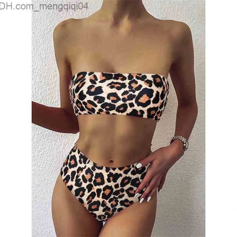 Maillots de bain pour femmes Bikini léopard taille haute maillot de bain femmes Bikini Push Up Bandeau femmes hors épaule plage maillot de bain maillot de bain brésilien Z230705