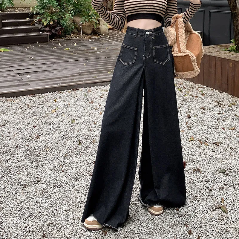 Vintage spodnie szerokie nogawki 4XL dżinsy kobieta wysoka talia dorywczo workowate dżinsy Streetwear koreańska moda kobieca czerń