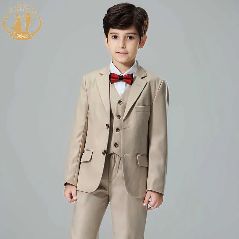 Suits Nimble 2023 Spring Autumn Formal Suit for Boy Children Party Host Wedding Costume Coat Vest Pants 3Pcs Khaki Wholesale ClothingHKD230704