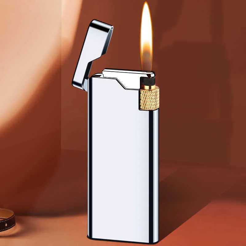 Nieuwe Persoonlijkheid Draagbare Metalen Slanke Wiel Aansteker Butaan Geen Gas Open Vlam Mini Sigaret Gadget mannen Gift ACSX