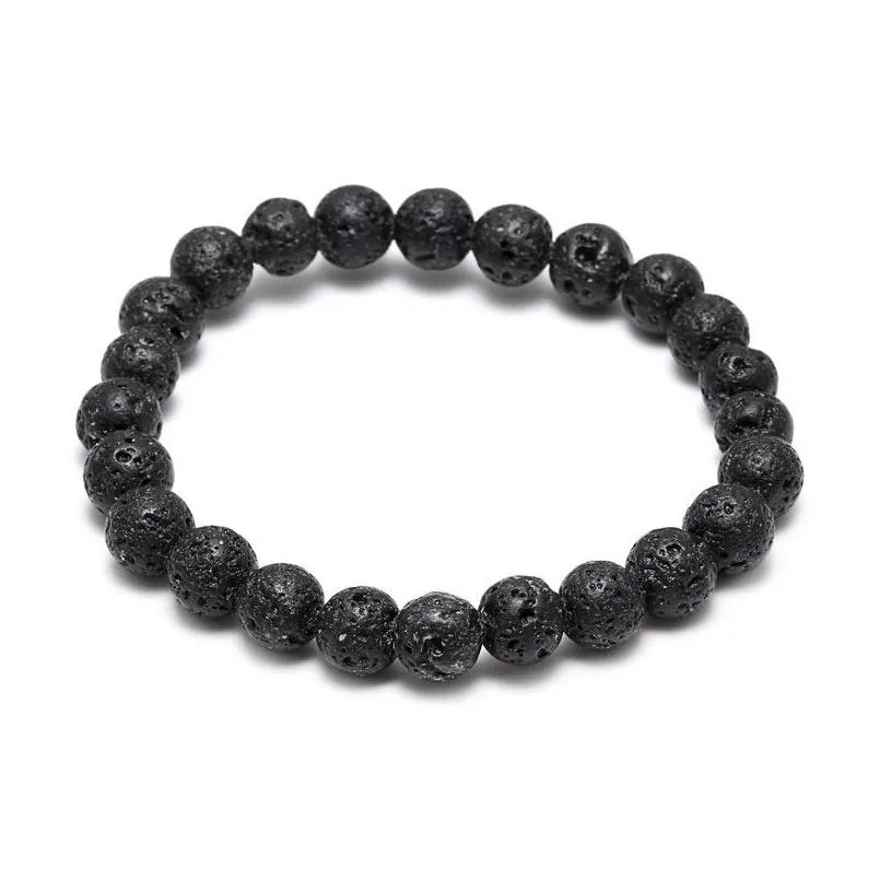 Perlé Lava Rock Chakra Bracelet Diffuseur Noir Pierre Naturelle Énergie À La Main Perles Bracelet Pour Femmes Hommes Mode Artisanat Bijoux Dro Dhrlp