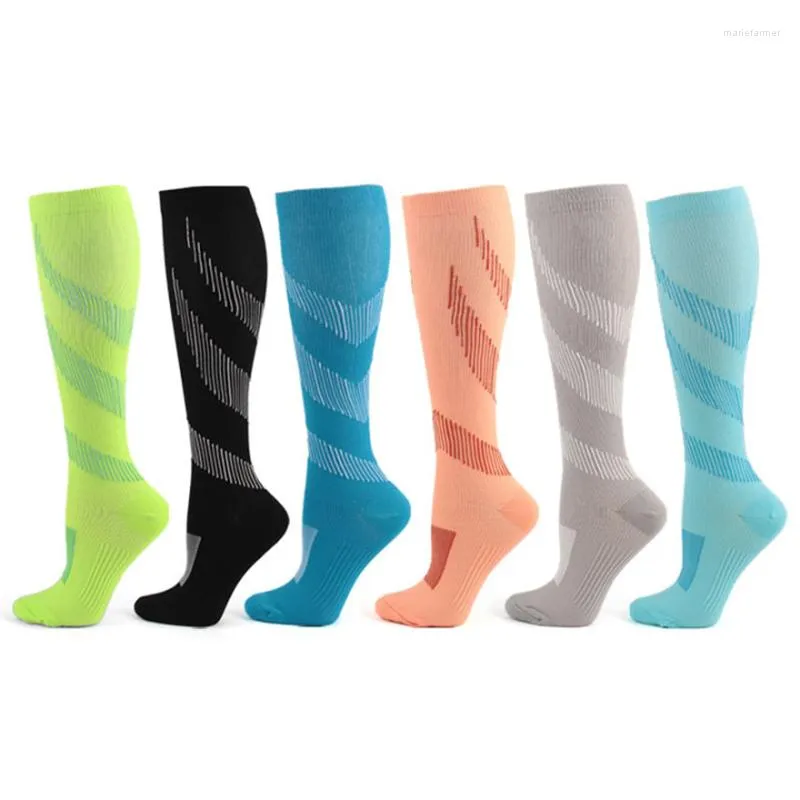 Calze da donna Running Compression Calze da uomo alte al ginocchio Calze da corsa bianche da corsa Compresse lunghe in nylon multi colore