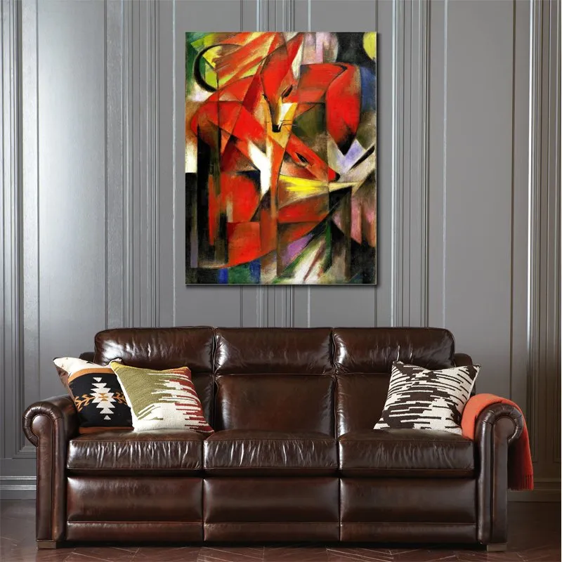 Abstract Landscape Canvas Art Foxes Franz Marc Painting Handmade Modern Decor for Entryway