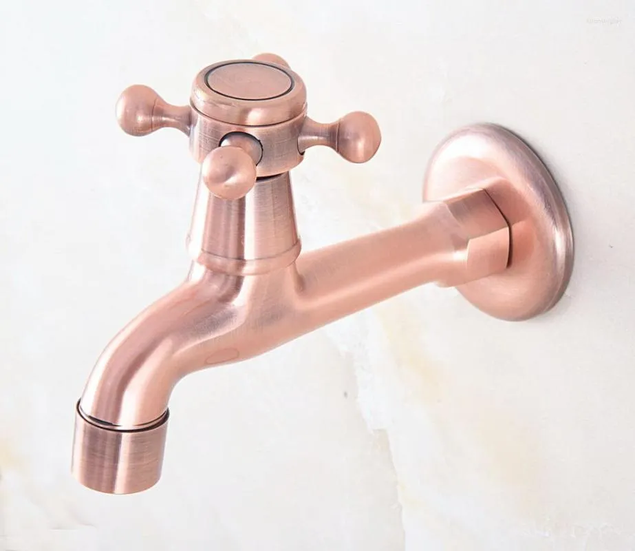 Bathroom Sink Faucets Antique Red Copper Wall Mounted Cross Handle Mop Pool Outdoor Garden Faucet Laundry Water Tap Dav324