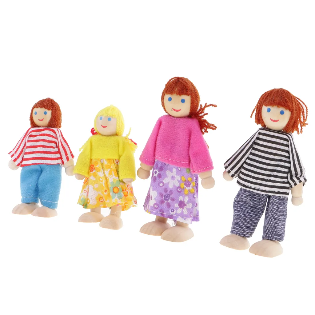 4pcs Wooden Dollhouse Family Set -4 Action Figure for 1:12 Dollhouse Kit, Pretend Play Dolls for Dollhouse Family Doll Figurines