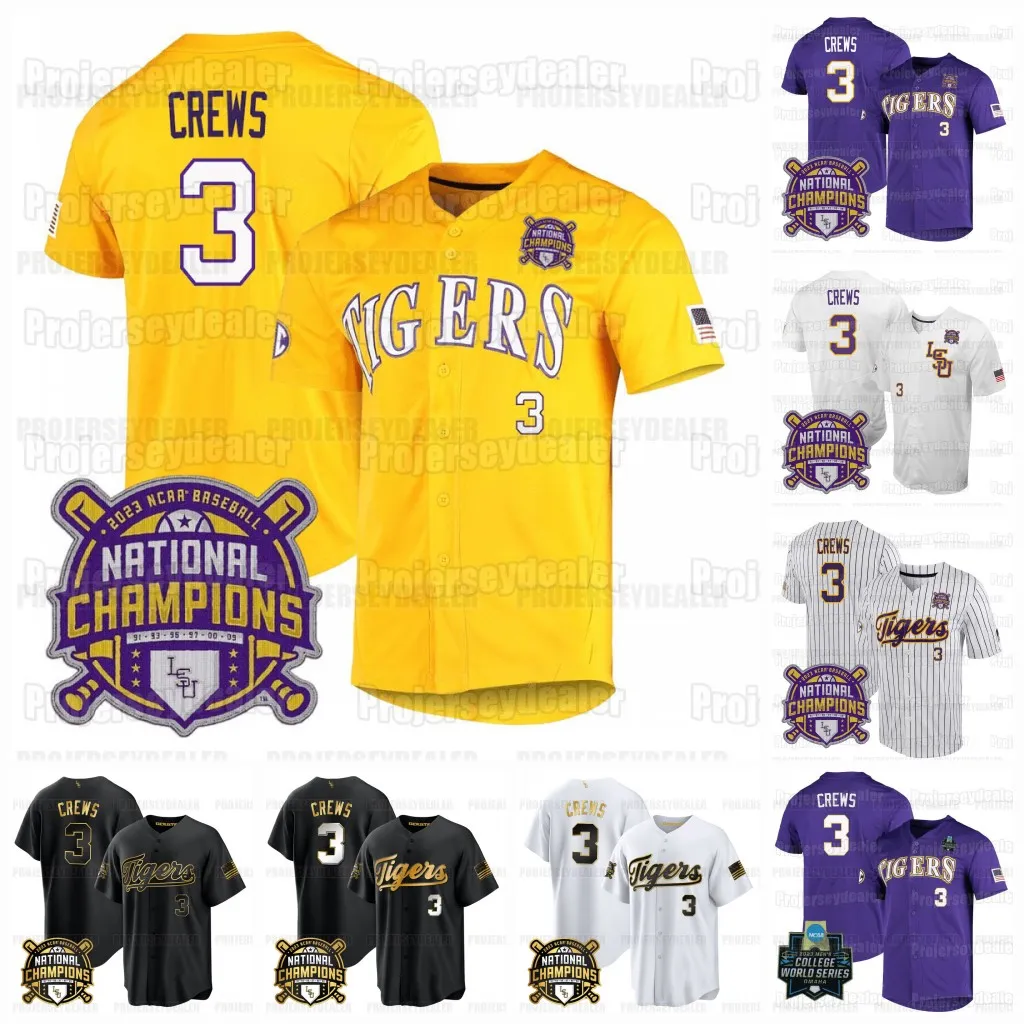 3 Dylan Crews LSU Tigers 2023 College World Series National Champions 야구 저지 Jake Fraley White Morgan Paul Skenes Brayden Jobert