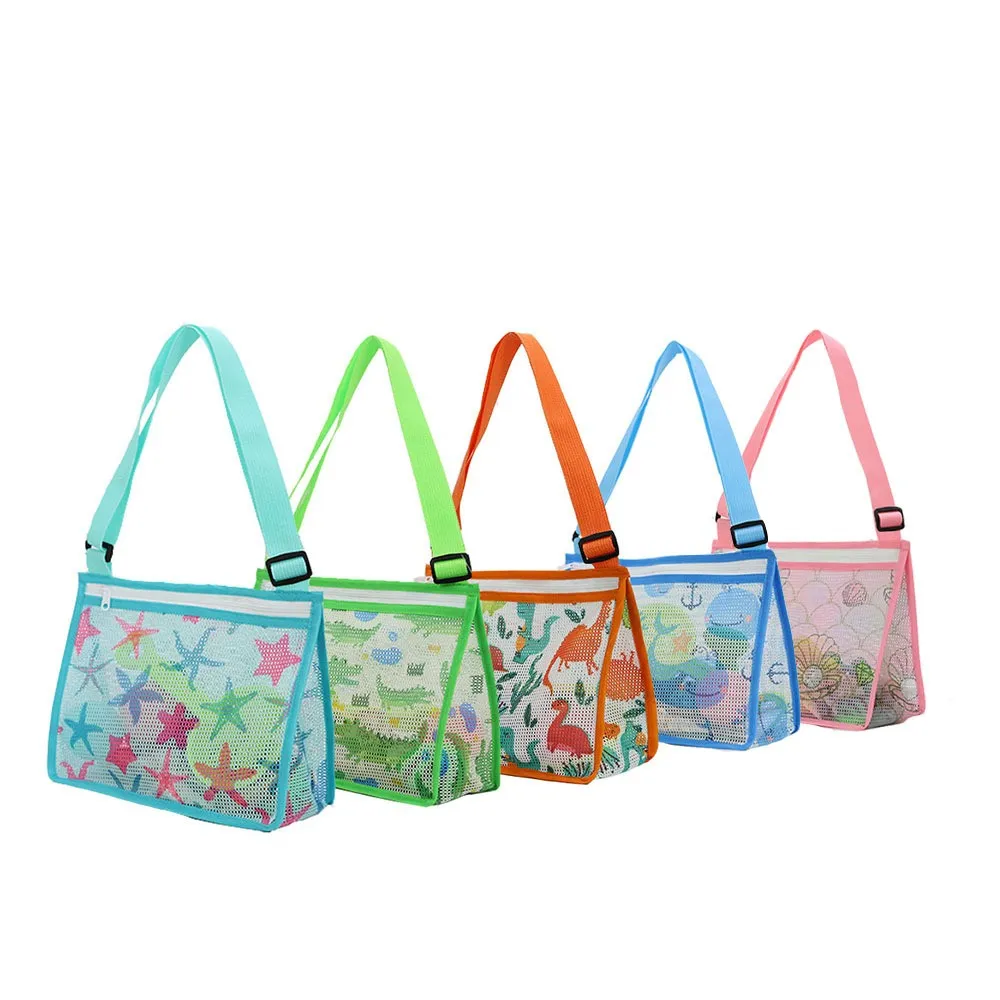 Kinder Shell Collection Taschen Sommer Mesh Strandtasche für Kinder Spielzeug Organizer Netz Reißverschluss Verstellbarer Schultergurt Aufbewahrungstasche