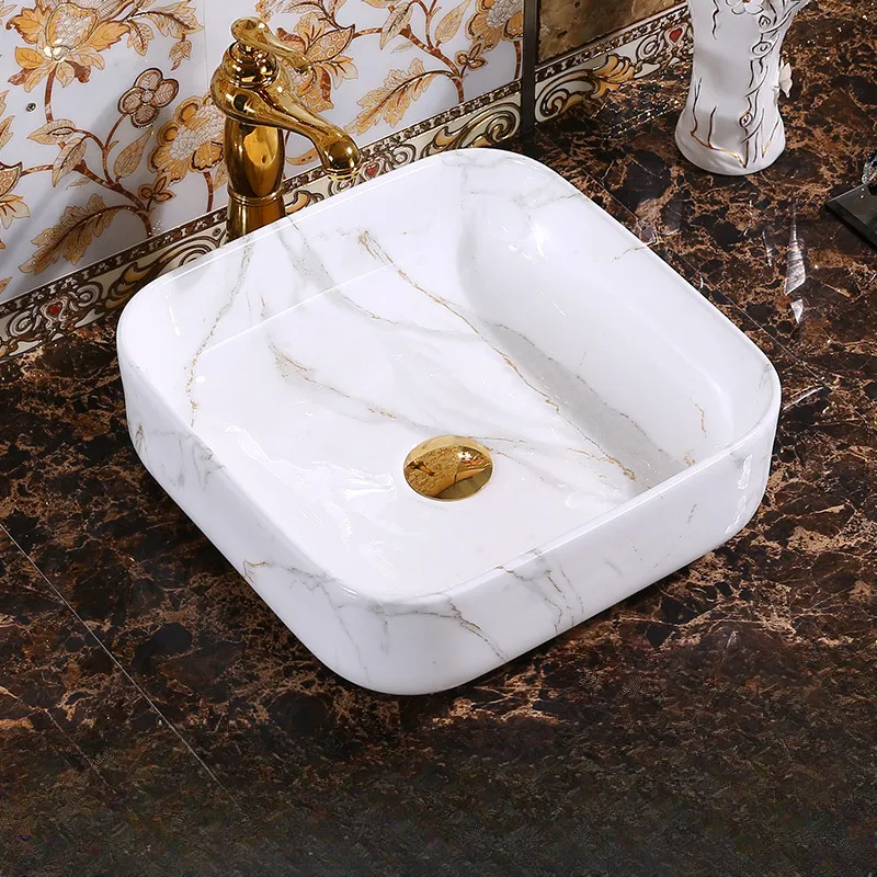 Pia de cerâmica retrô artística para banheiro, pia para bancada, lavatório, conjunto correspondente, dreno ks35
