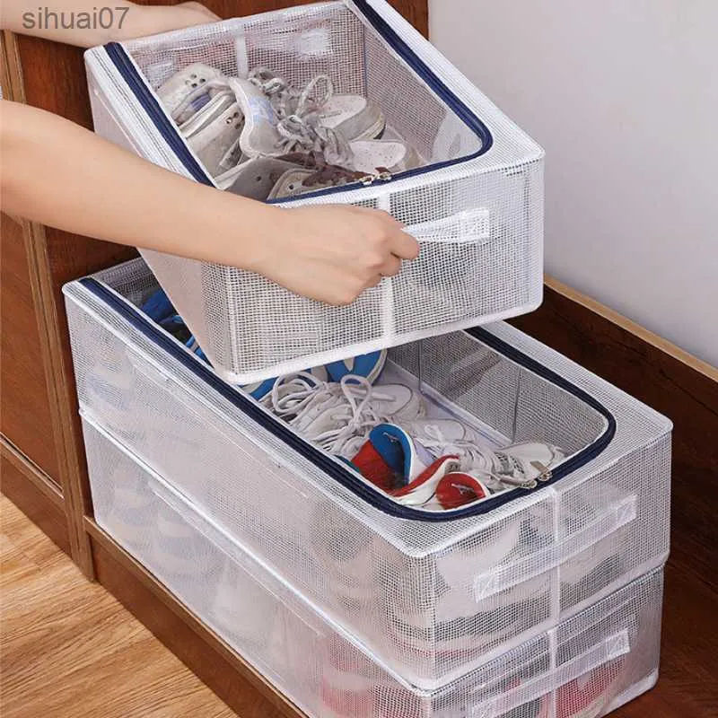 Organisateur de stockage pliable Conteneur Multifonction en plastique Transparent Accueil Boîte de démarrage de chaussure Organisateur de chaussures empilable et stockage L230705