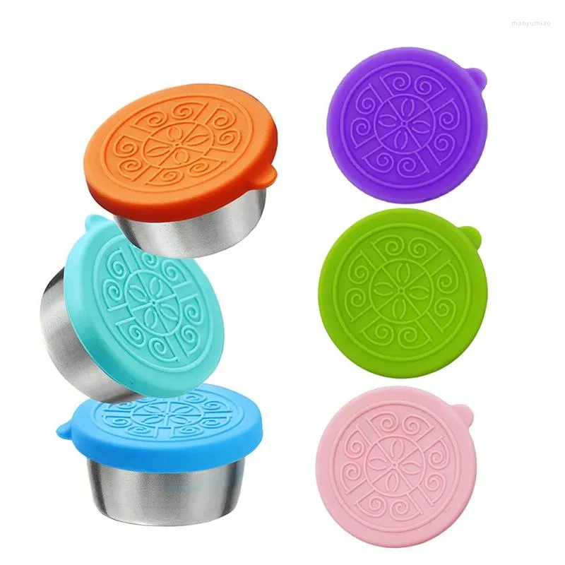 Bouteilles de stockage contenant de vinaigrette à emporter 6 pièces 50 ml en acier inoxydable petits contenants de condiments avec couvercles en silicone étanches