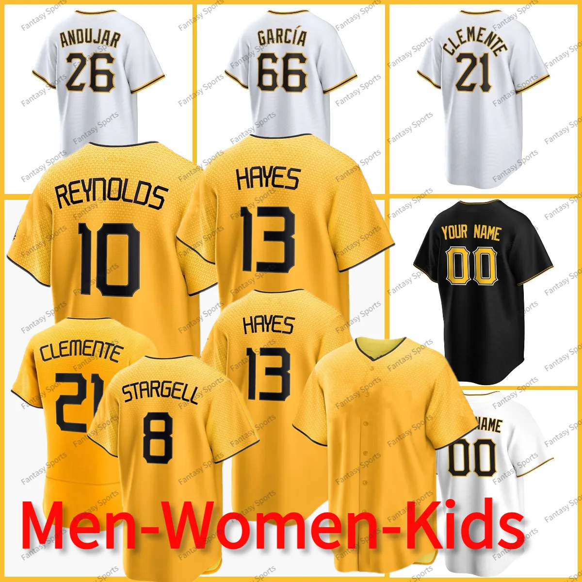 Maglia da baseball 2023 City Connect Barry Bonds 8 Willie Stargell KeBryan Hayes Bryan Reynolds Roberto Clemente Tucupita Marcano Ryan Vilade David Bednar Giallo