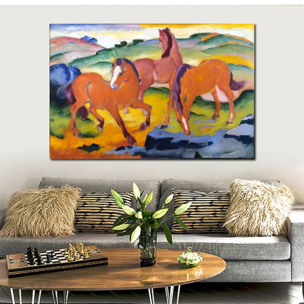 現代手描き抽象キャンバスアート放牧馬フランツマルク油絵家の装飾寝室用