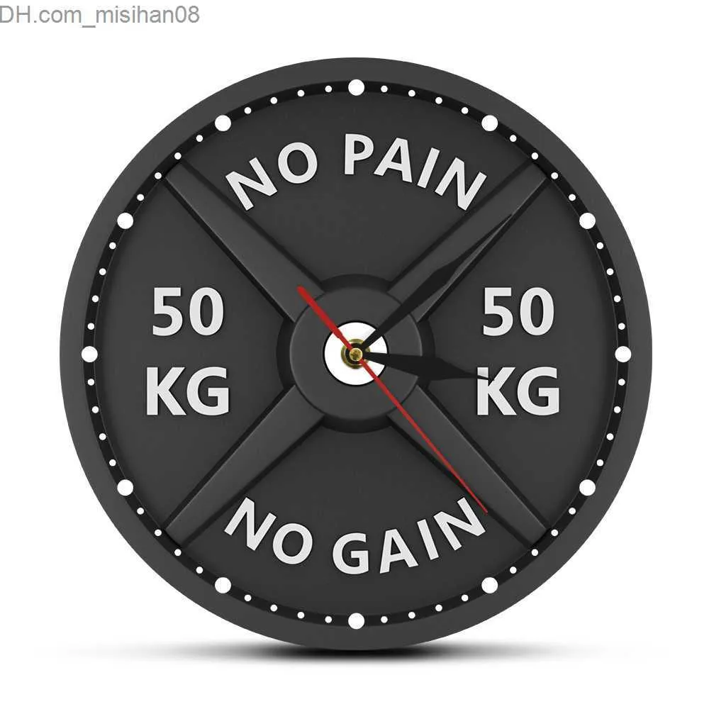 Wall Clocks NO PAIN NO GAIN 50KG Barbell 3D Modern Wall Clock Weight Lifting Dumbbell Bodybuilding Wall Watch Gym Workout Strongman Gift Y200109 Z230707