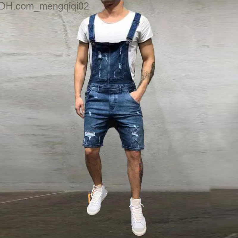 Męskie dżinsy dżinsy kombinezony szorty 2019 letnia moda Hi Street Distressed Denim kombinezon na szelkach dla człowieka spodnie na szelkach Z230706