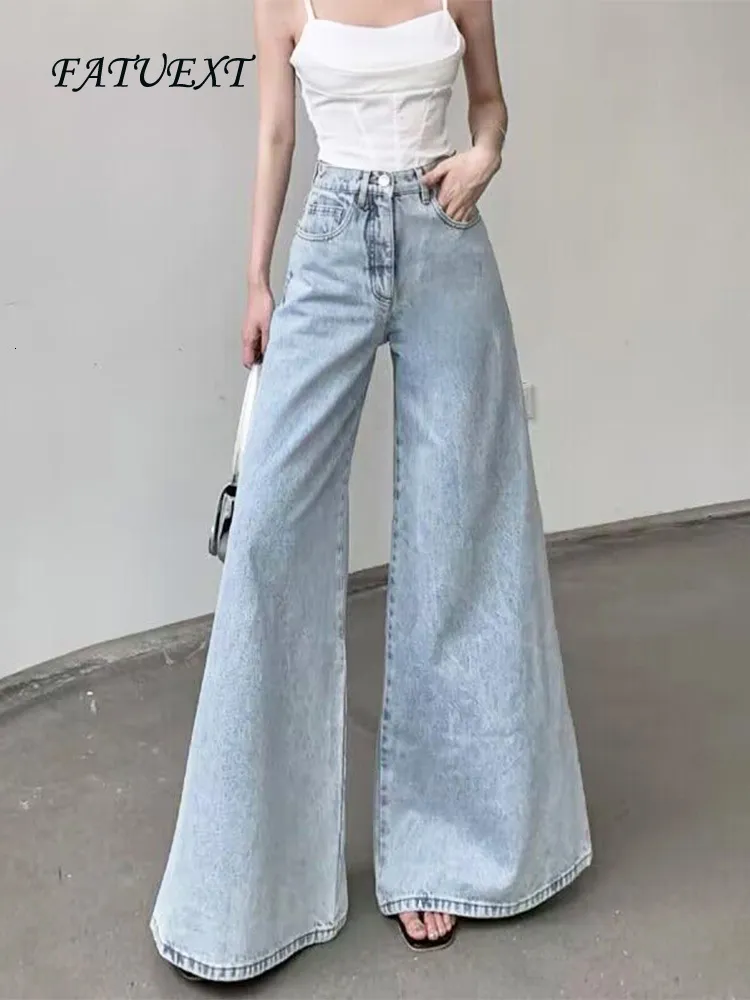 Byxor för män med hög midja utsvängda jeans för kvinnor Vintage mode Baggy Street Lösa breda ben Jeansbyxor Kontor Dam Casual Jean 230705