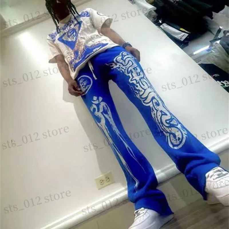 Spodnie męskie Hellstar Blue Oversize Retro Mud Print Zużyte sportowe spodnie typu casual High Street Męskie i damskie spodnie Cargo T230705