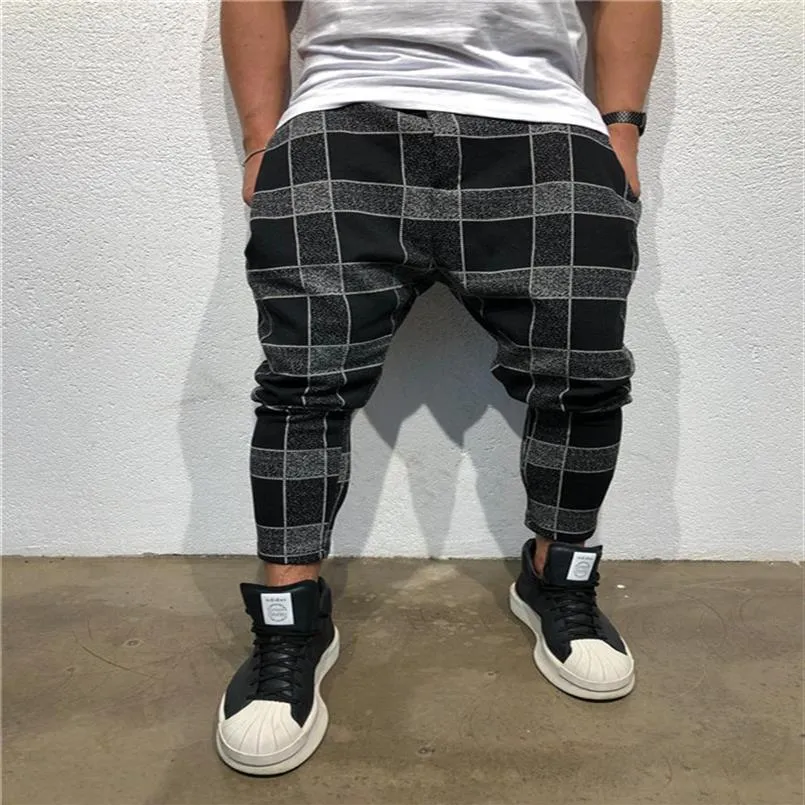 4 Colors Mens Pants Streetwear Plaid Print Casual Pants Fashion Track Pants Trousers Casual Men Jogger252a