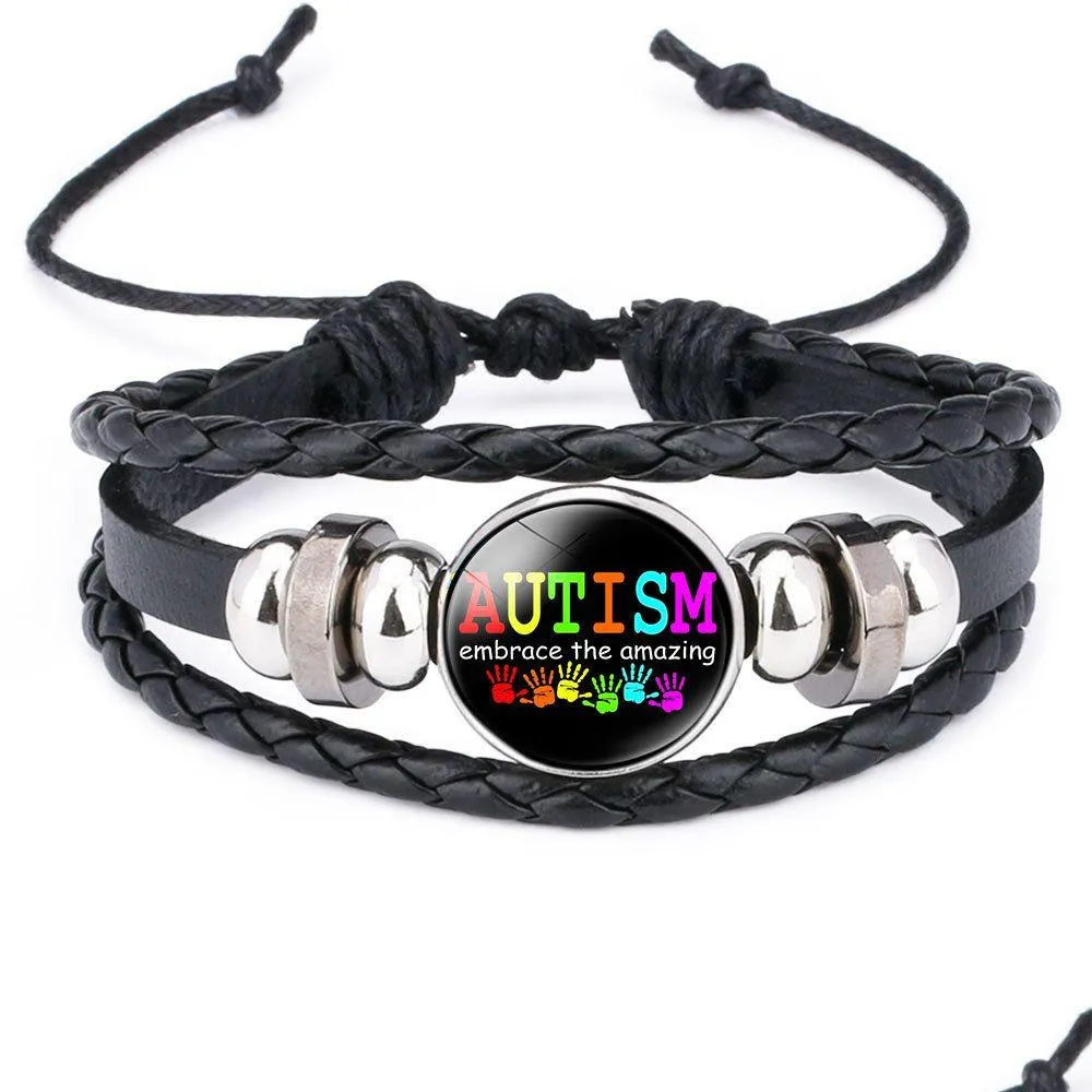 Charm Bracelets Kids Autism Awareness For Children Boy Girl Leather Wristband Bracelete Fashion Inspirational Jewelry In Drop Deliv Dhxew