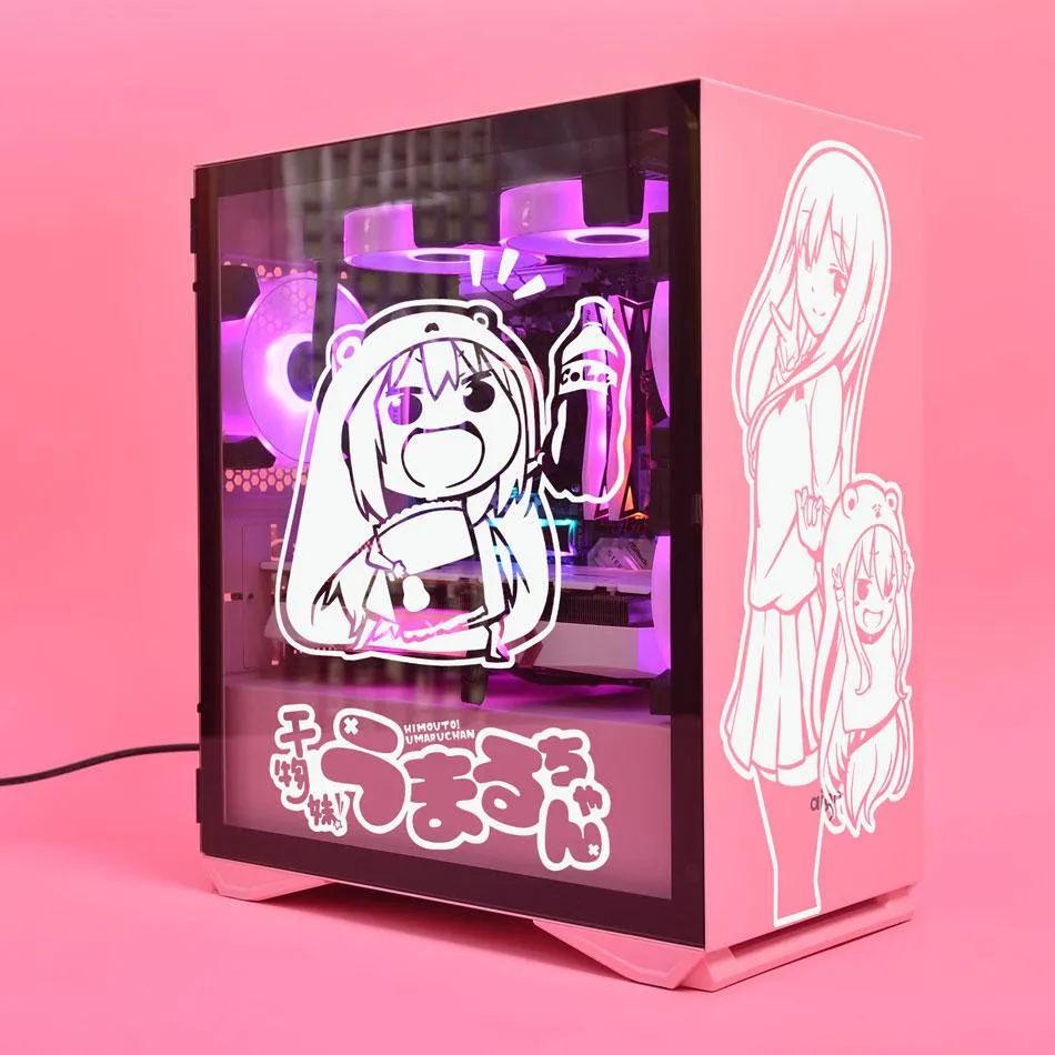 Filme Himouto Anime-Aufkleber für PC-Gehäuse, japanischer Cartoon-Dekor-Aufkleber für Atx Mid Tower Computer Skin, wasserdicht, leicht abnehmbar