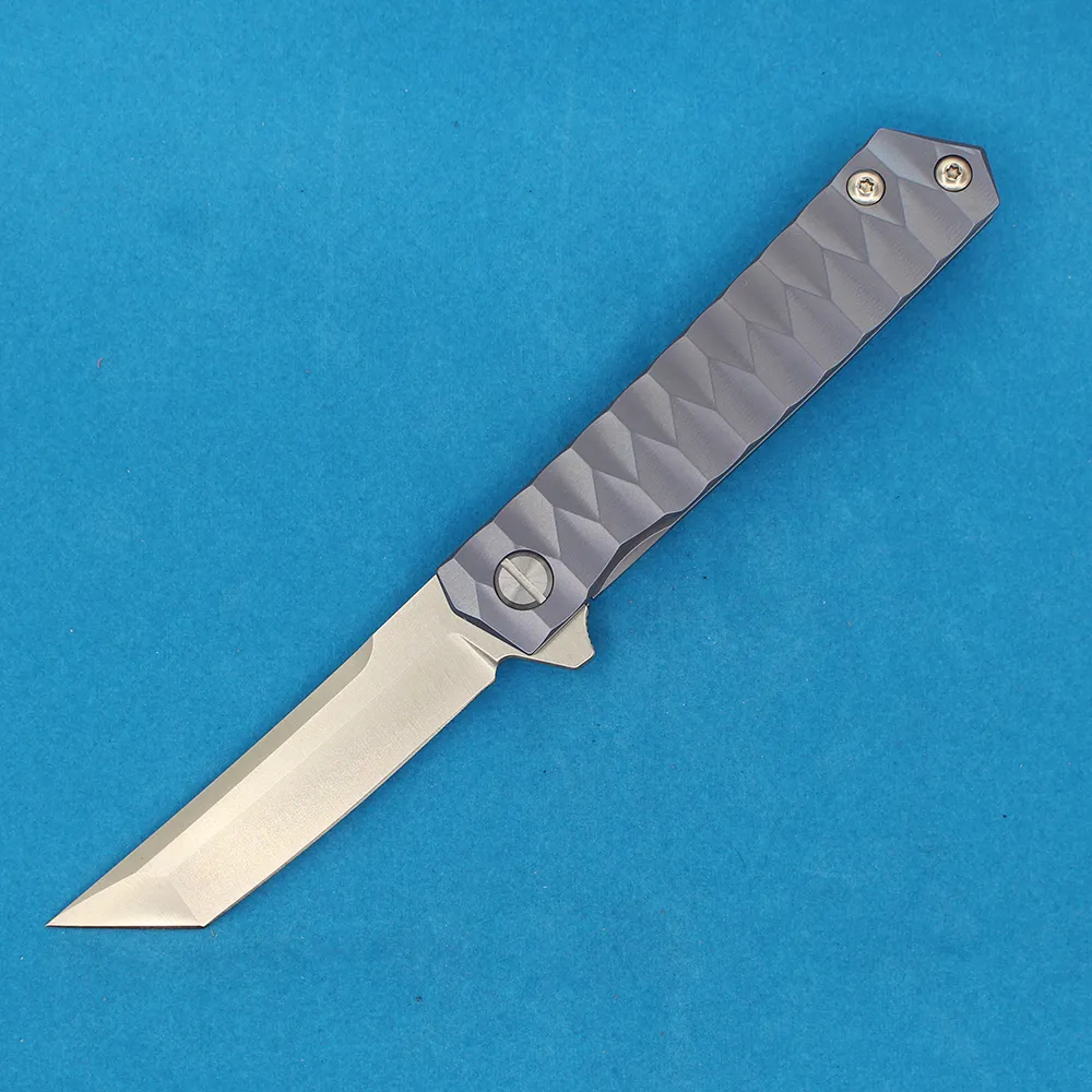 MM2375 Flipper Zakmes D2 Satiin Tanto 3mm Blade Blauw TC4 Titanium Legering Handvat Kogellager Snel Open map Messen