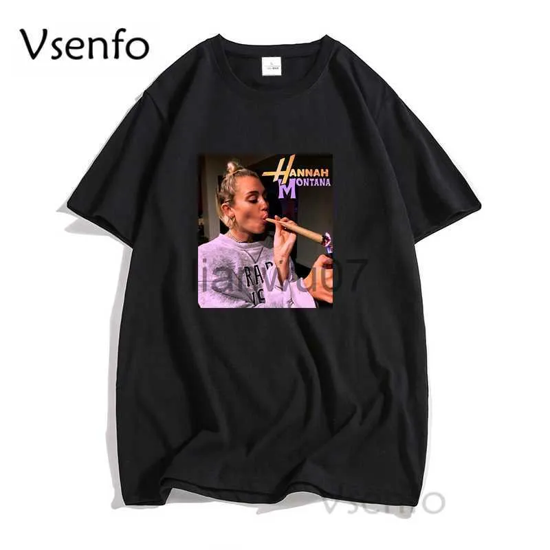 Męskie koszulki Ethan Peters Hannah Montana marihuana Tshirt mężczyźni grafika drukowana Miley Cyrus Rap Vintage piosenkarka 90s T Shirt Man Streetwear J230705